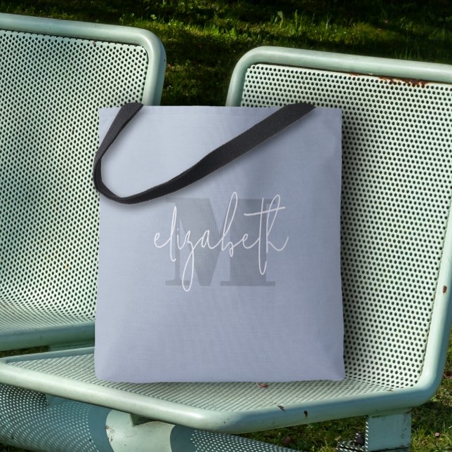 Moderner Monogram Individuelle Name Dusty Blue (Custom Tote Bag by PartyInvitationShop.com)