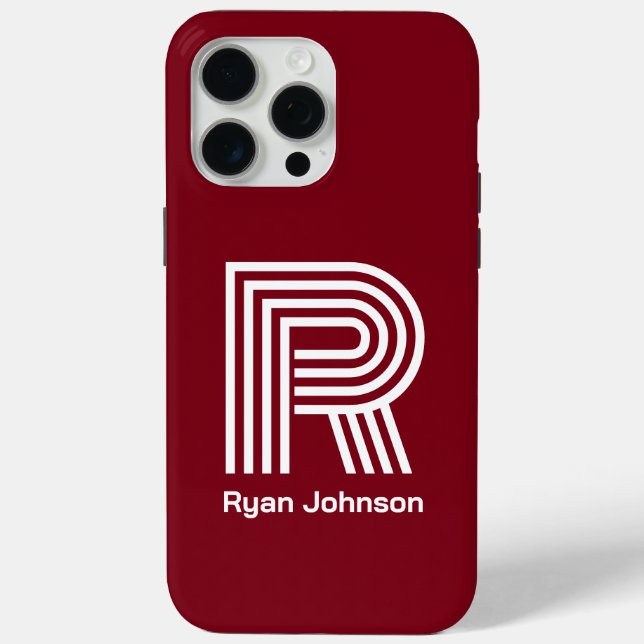 Moderner Monogram-Maroon Case-Mate iPhone Hülle (Rückseite)