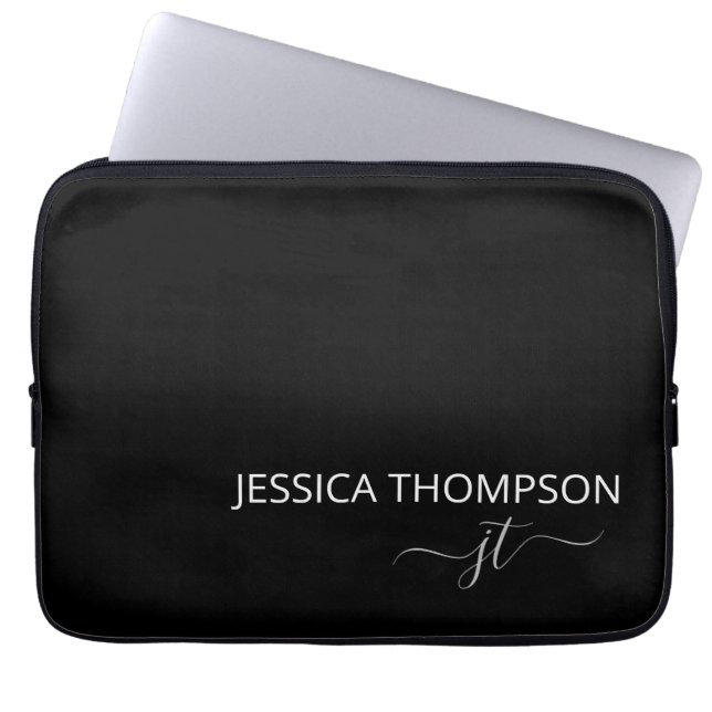 Moderner Monogram Name Stilvoll Schwarz-weiß Laptopschutzhülle (Vorderseite)