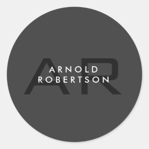 Moderner Monogram Schlicht Grau Trendy Add Name Runder Aufkleber
