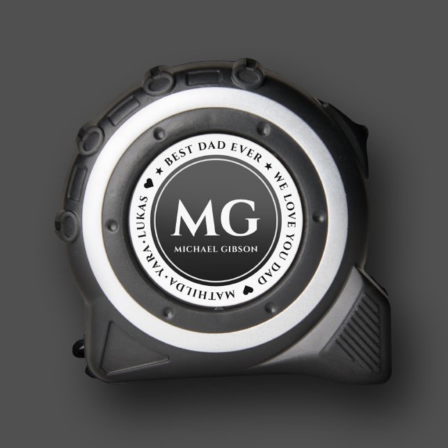 Moderner Monogram Schwarz-weißer GeburtstagsVater Maßband (Modern Monogram Black White Birthday Dad Tape Measure
)