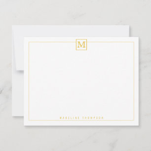 Moderner Monogram Square Border Mustard Mitteilungskarte