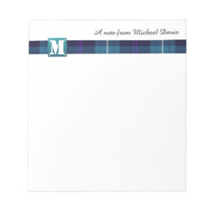 Moderner Monogramm Beruflicher Skriptname Tartan Notizblock