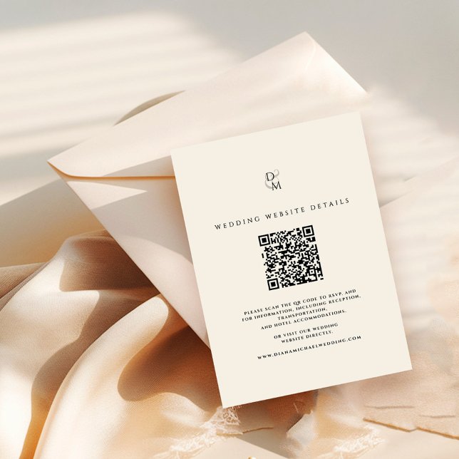 Moderner Monogramm-Hochzeitswebsite-Details QR-Cod Begleitkarte (Von Creator hochgeladen)