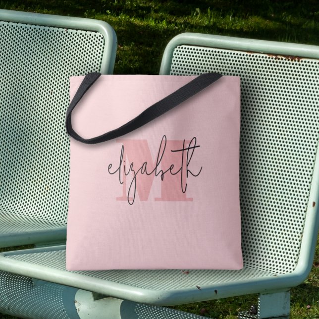 Moderner Monogramm-Individuelle Name rosa (Custom Tote Bag by PartyInvitationShop.com)