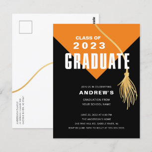 Moderner, muffiger Orange Grad Cap Abschluss Postc Postkarte
