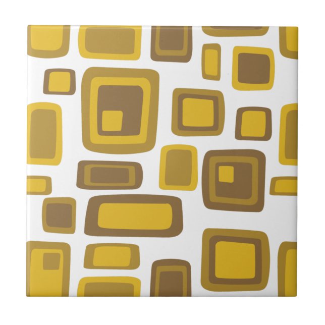 Moderner Mustard Gold Brown Square Mitte des Jahrh Fliese (Vorderseite)