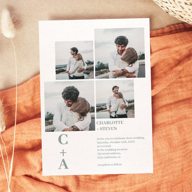 Moderner, mutiger Schriftart sage grün 4 Fotos Gri Einladung (Von Creator hochgeladen)