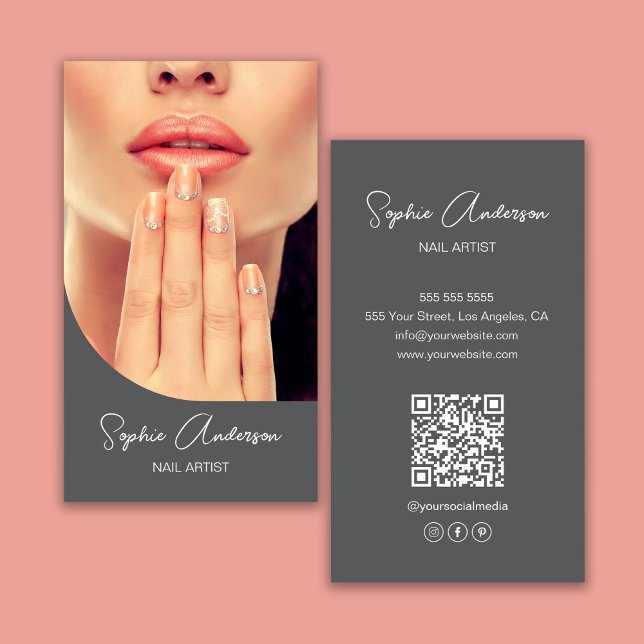 Moderner Nageldesigner Gray Visitenkarte (Modern Nail Artist Gray Business Card)