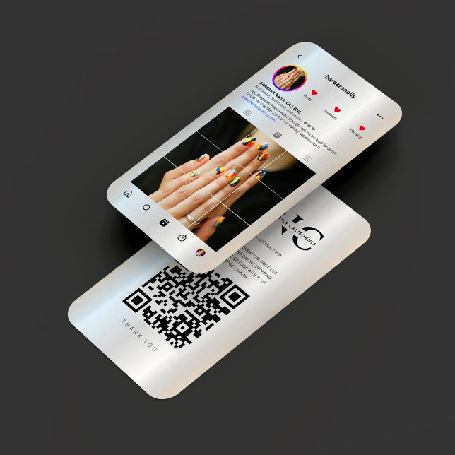 Moderner Nagelkünstler Instagram Schönheitssalon S Visitenkarte (Modern Nail Artist Instagram Beauty Salon Silver Business Card
)