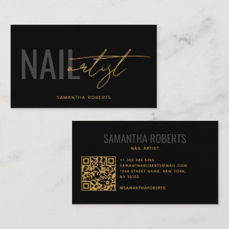 Moderner Nagelkünstler QR-Code Schwarz Gold Visitenkarte