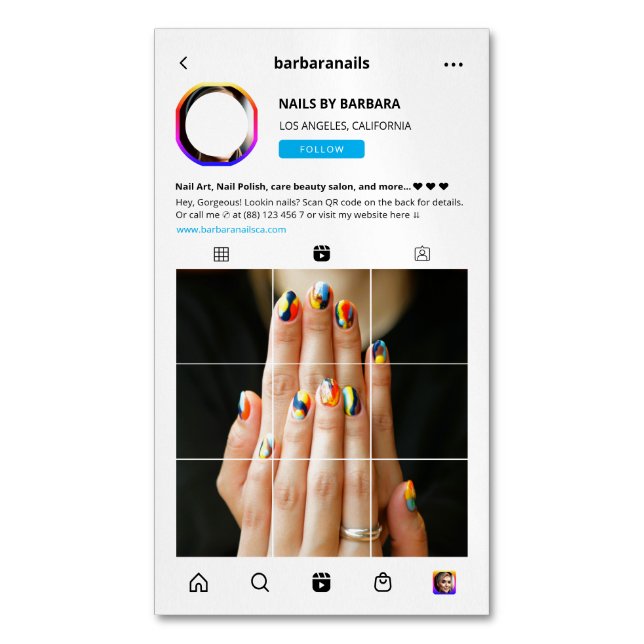 Moderner Nail Artist Instagram Nails Schönheitssal Magnetische Visitenkarte (Vorderseite Vertikal)