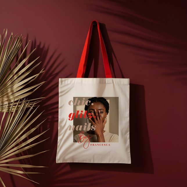 Moderner Nail Salon Business Foto Social & QR Code Tragetasche (Modern Nail Salon Business Photo Social & QR Code Tote Bag)