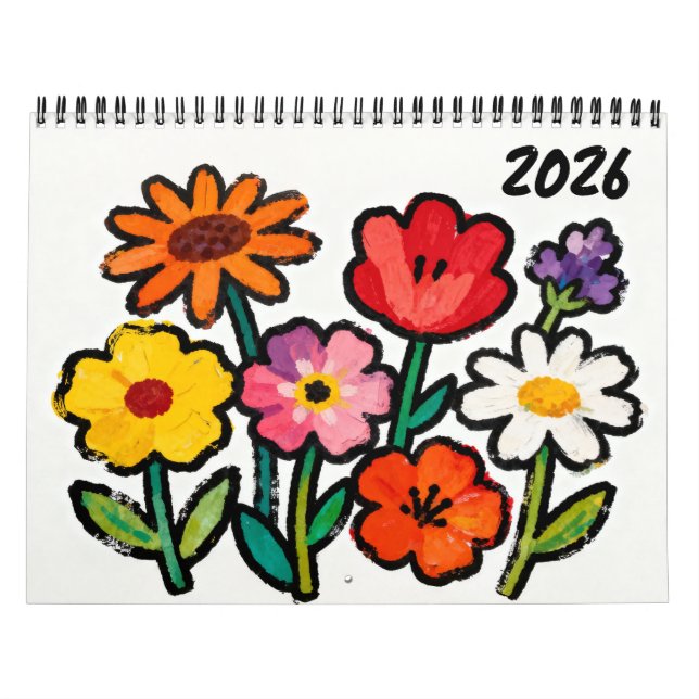 Moderner naiver Blumenkunst-Kalender Kalender (Titelbild)