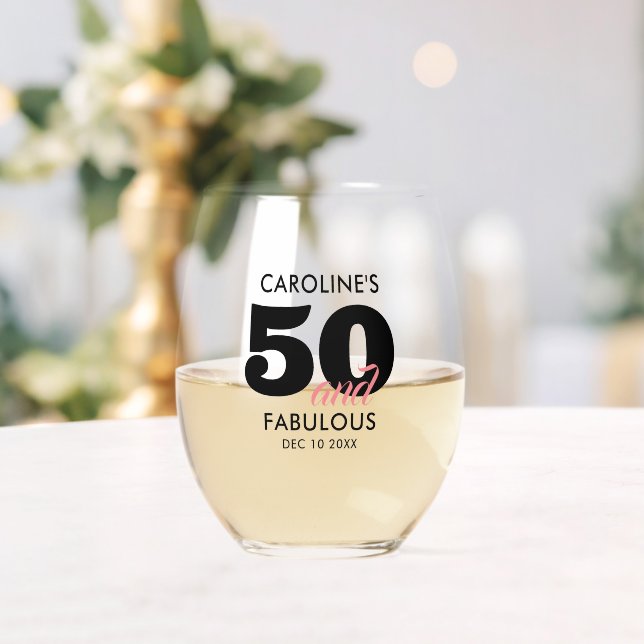 Moderner Name 50. Geburtstag Weinglas Ohne Stiel (Insitu (Hochzeit))