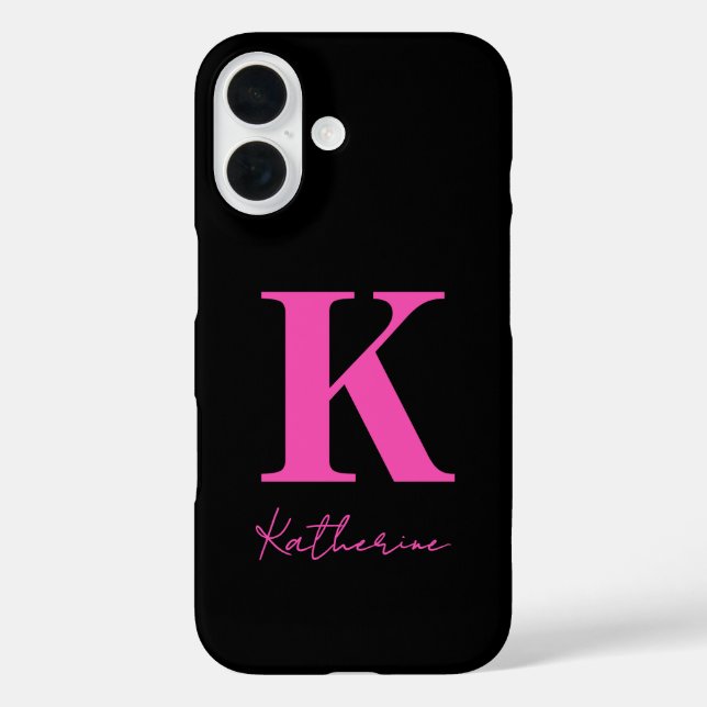 Moderner Name Anfangsbuchstabe Schwarz Rosa Person Case-Mate iPhone Hülle (Rückseite)