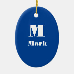 Moderner Name Anfangsfarbe Solid Color Navy Blau Keramik Ornament