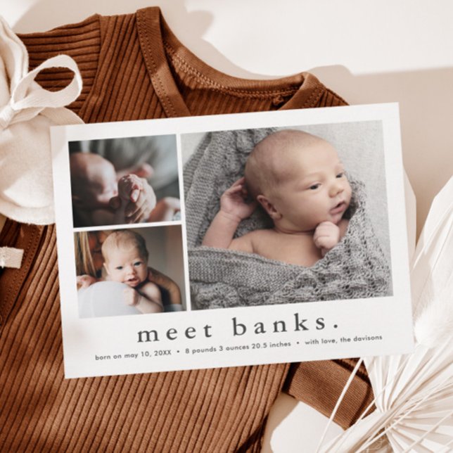 Moderner Name Baby Foto Collage Geburtsankündigung Postkarte (Von Creator hochgeladen)
