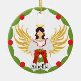 Moderner Name des Heiligen Engels Red Green Holly  Keramik Ornament