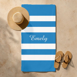 Moderner Name Französisch Blau Gestreifter Pool Strandtuch
