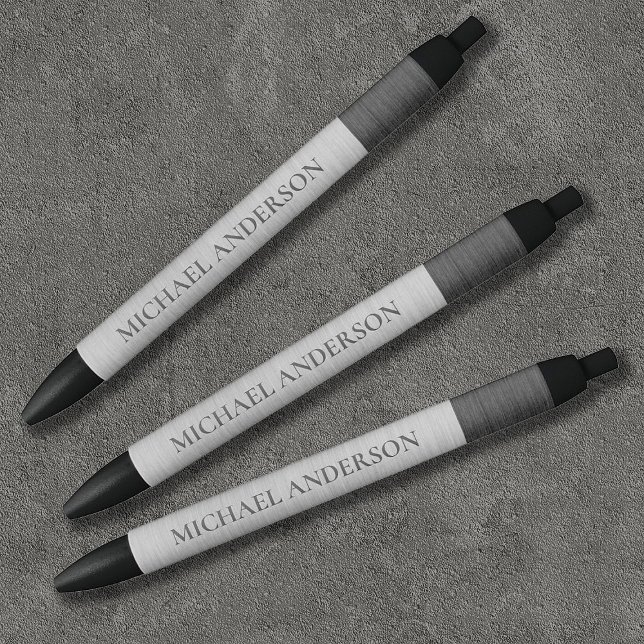 Moderner Name für das Silberbürstenmetall Kugelschreiber (Sophisticated silver and grey brushed metal pens. Personalize them with your name!)