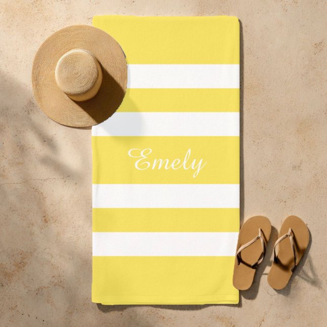 Moderner Name Gelb gestreifter Pool Strandtuch (Modern Name Yellow Striped Pool Beach Towel)