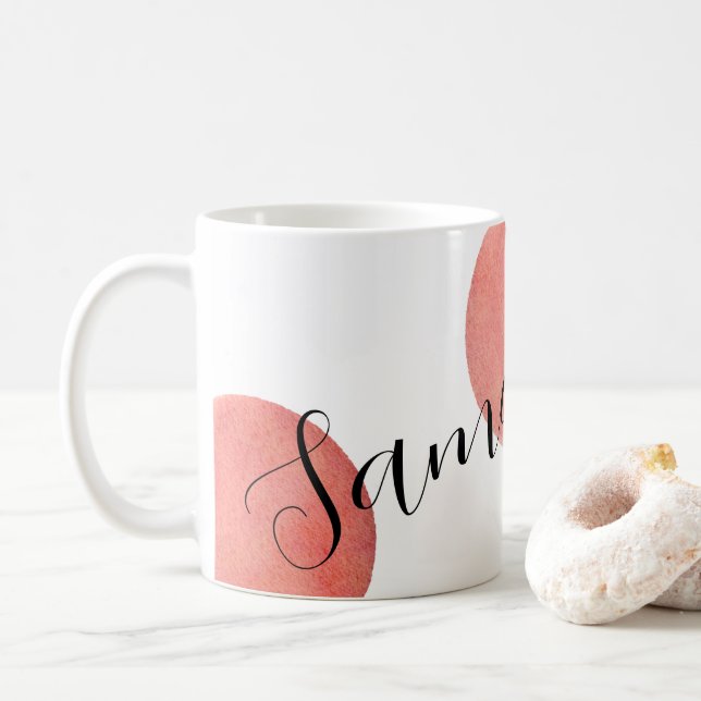Moderner Name Große Rose Gold Aquarell Polka Dots Kaffeetasse (Mit Donut)