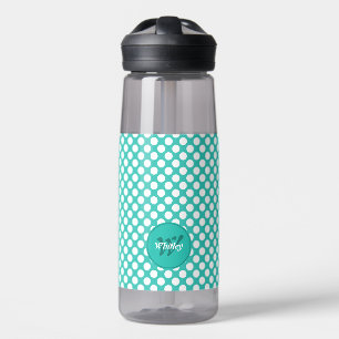 Moderner Name Initial Türkis Weiße Tupfen Trinkflasche