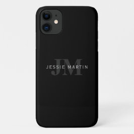 Moderner Name & Monogramm | Grau & Schwarz Case-Mate iPhone Hülle