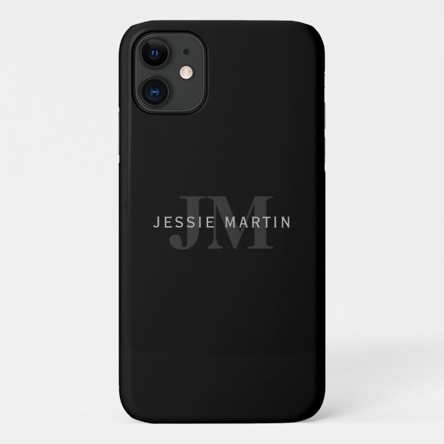 Moderner Name & Monogramm | Grau & Schwarz Case-Mate iPhone Hülle (Rückseite)