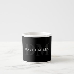 Moderner Name & Monogramm Grau & Schwarz Espressotasse
