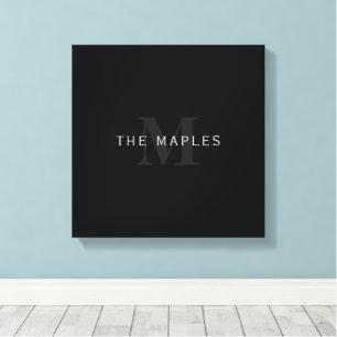 Moderner Name & Monogramm Grau & Schwarz Leinwanddruck