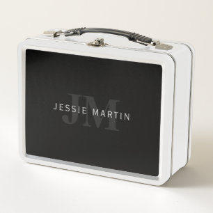 Moderner Name & Monogramm Grau & Schwarz Metall Brotdose