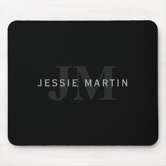 Moderner Name & Monogramm | Grau & Schwarz Mousepad (Vorne)