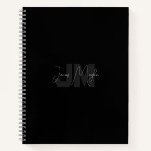 Moderner Name & Monogramm Grau & Schwarz Notizbuch