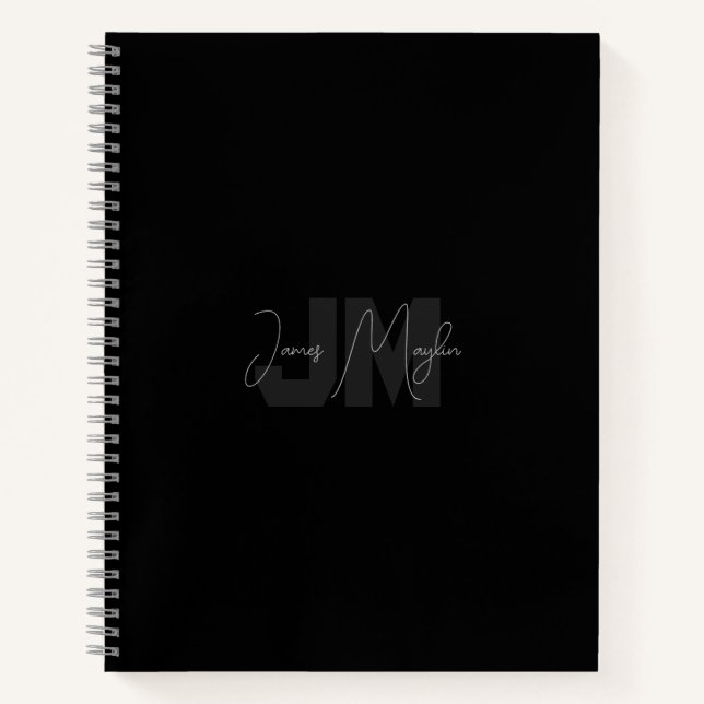 Moderner Name & Monogramm | Grau & Schwarz Notizbuch (Vorderseite)