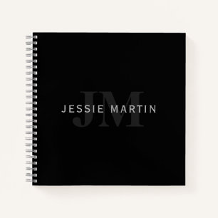 Moderner Name & Monogramm Grau & Schwarz Notizbuch