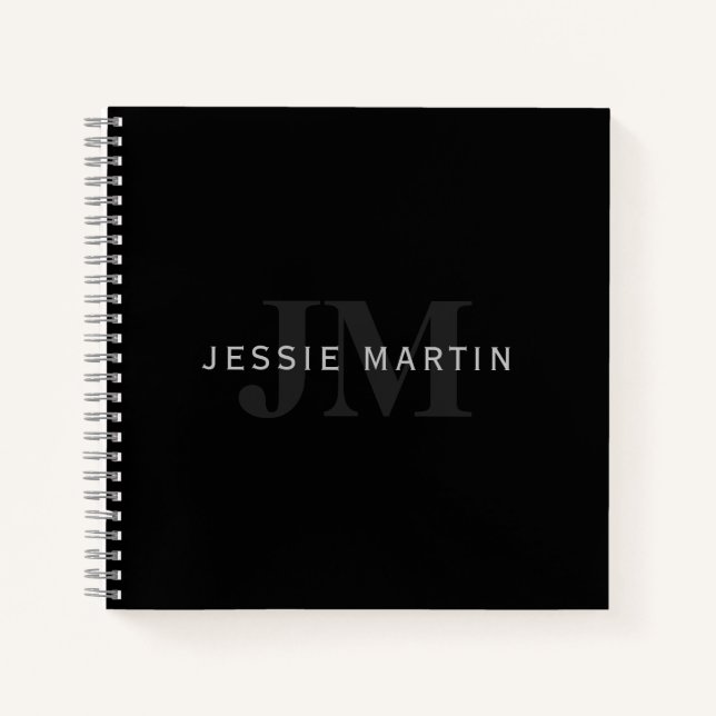 Moderner Name & Monogramm | Grau & Schwarz Notizbuch (Vorderseite)