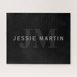 Moderner Name & Monogramm Grau & Schwarz Puzzle