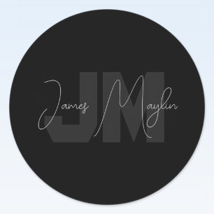 Moderner Name & Monogramm Grau & Schwarz Runder Aufkleber
