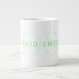 Moderner Name & Monogramm   Grün & Weiß Jumbo-Tasse