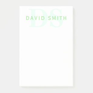 Moderner Name & Monogramm   Grün & Weiß Post-it Klebezettel