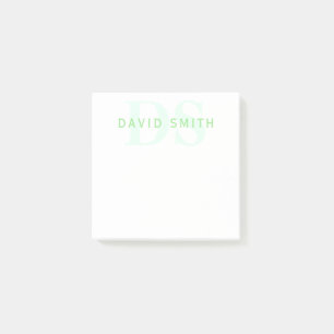 Moderner Name & Monogramm   Grün & Weiß Post-it Klebezettel