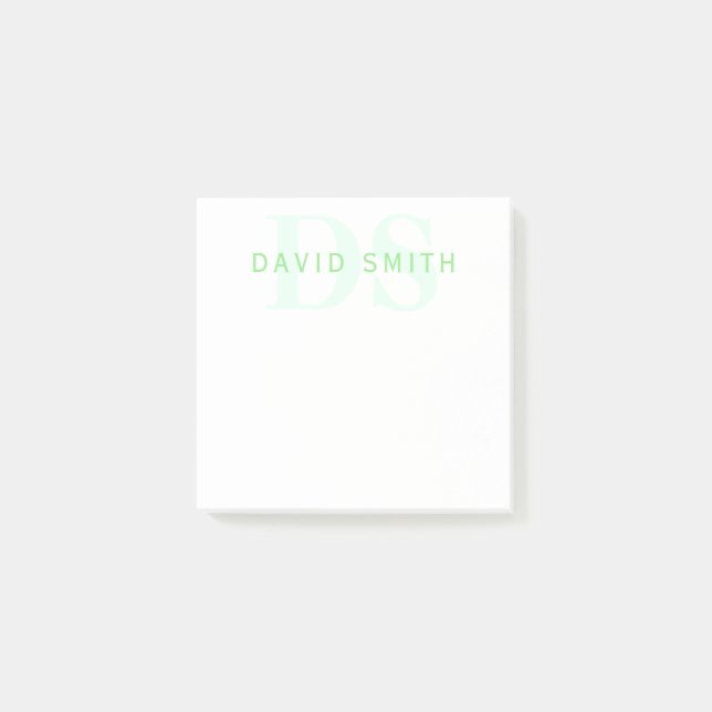 Moderner Name & Monogramm | Grün & Weiß Post-it Klebezettel (Vorderseite)