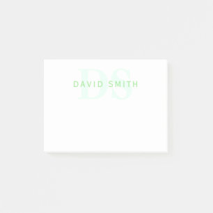 Moderner Name & Monogramm Grün & Weiß Post-it Klebezettel