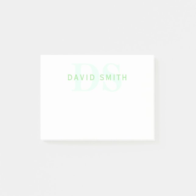 Moderner Name & Monogramm | Grün & Weiß Post-it Klebezettel (Vorderseite)