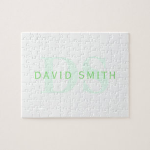 Moderner Name & Monogramm Grün & Weiß Puzzle