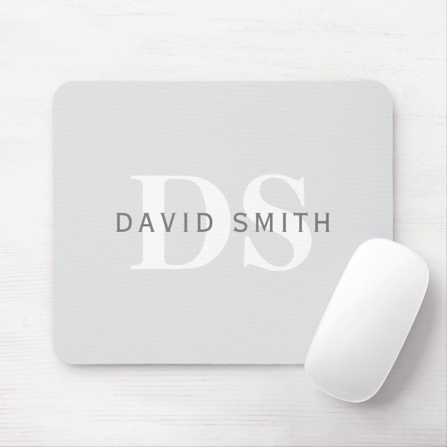 Moderner Name & Monogramm | Hell- & Dunkelgrau Wei Mousepad (Mit Mouse)