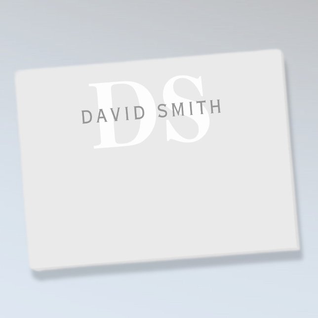 Moderner Name & Monogramm | Hell- & Dunkelgrau Wei Post-it Klebezettel (Von Creator hochgeladen)
