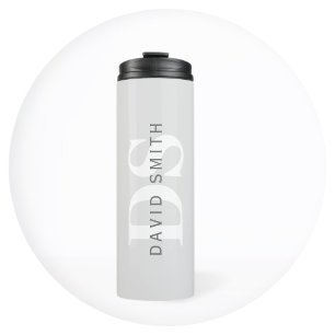 Moderner Name & Monogramm Hell- & Dunkelgrau Wei Thermosbecher